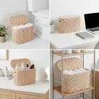 2 Pack Toilet Paper Storage Baskets, Cotton Rope Woven Storage Baskets for Organizing with Handles & Lid, Toilet Paper Baskets Bathroom Coutertop Organizer for 6 Rolls, Bathroom Accessories Organizer