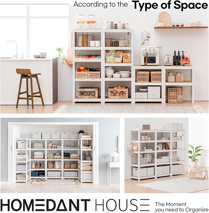 HOMEDANT House 5 Tier 24.1" W Laminated Metal Shelving Unit Adjustable Storage Utility Rack Heavy Duty Shelves Organization Multipurpose Shelf Kitchen Garage Pantry Closet 1 Pack | House, Adjustable, Utility Rack, Shelves, Organization, Multipurpose