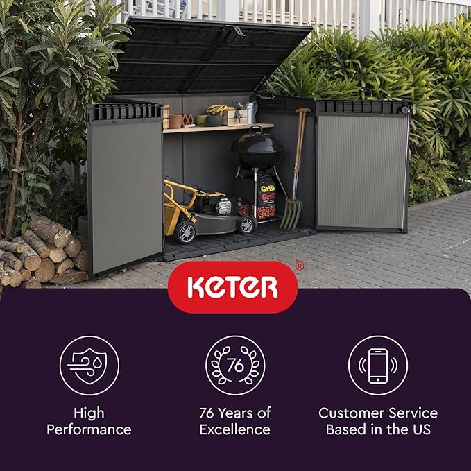 Keter Premier Jumbo 6.2 x 4.3 ft. Outdoor Resin Horizontal Storage Shed for Outdoor Yard and Garbage Bin Storage