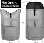 BeeGreen Grey-Laundry-Bag-Backpack-Extra-Large-Heavy-Duty, 125L Portable Travel Laundry Backpack Shoulder Straps & Extendable Clothes Hamper Bag 3 Pockets for College Apartment