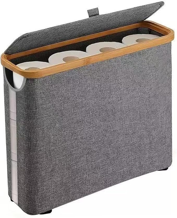 Toilet Paper Storage Basket with Lid Toilet Paper Storage with Lid 17.7x13.8x5.9 inch Waterproof Towel Free Standing Papers Container with Bamboo Frame and View Window