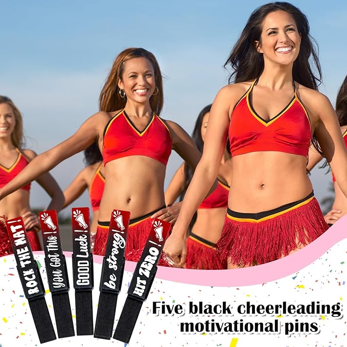 Kigeli 30 Pcs Spirit Clips Cheer Pins Cheerleader Gifts Clothes Pins for Backpacks Competition Glittered for Team Cheer Gifts Stuff Supplies Party Favors Accessories Bulk(Black, Red,Gradient)
