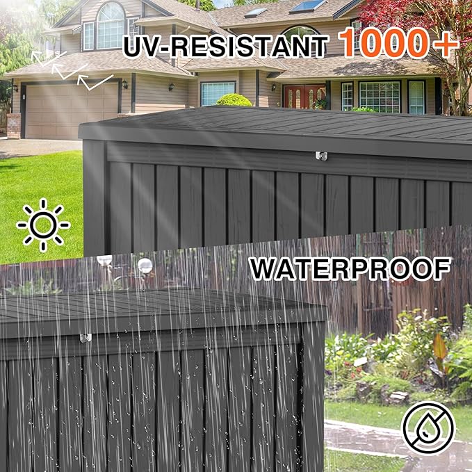 EasyUp 180 Gallon Deck Boxes Waterproof, Outdoor Large Storage Boxes with Lids, Outside Resin Storage Box & Deck Boxes for Patio, Garden Use(Black)