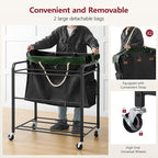 Tajsoon 350L Extra Large Laundry Sorter 6 Section, Heavy Duty Laundry Basket with Lockable Wheels, Laundry Cart with Sturdy Metal Frame, Leather Patchwork Laundry Separated with Removable Bags, Black