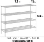 21" Deep x 72" Wide x 54" Height Wire Shelving Kit | 4-Tier | NSF Commercial Storage Rack Unit