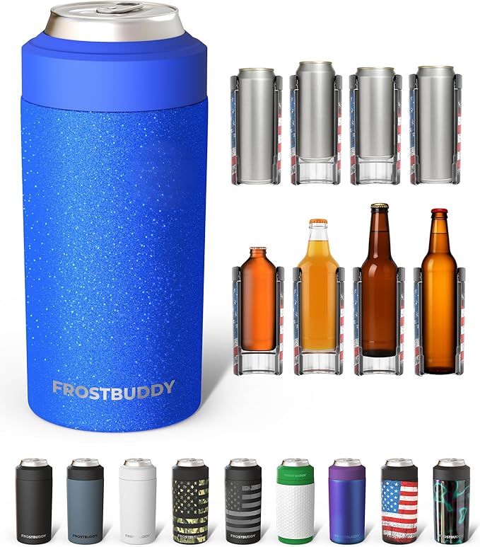 Frost Buddy Universal Buddy Can Cooler - Fits All - For Regular 12 & 16 oz or Slim-Size Bottles - Insulated Double-Walled Stainless Steel (Royal Glitz)