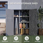 Aoxun Outdoor Storage Shed with Floor, 61 Cu.Ft Large Outdoor Storage Cabinet, Waterproof Vertical Resin Shed for Garden Tools, Pool Equipment, Dark Grey