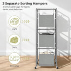 150L 3-Tier Vertical Laundry Hamper Sorter with Water-Resistant Removable Bag, Rolling Laundry Cart with Wheels & Brakes for Apartment, Dorm, Bathroom, Laundry Room, Grey