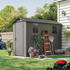 Patiowell 4x8 FT Outdoor Storage Shed with Floor & Windows, Lockable Resin Tool Shed for Garden, Backyard, Patio, and Lawn Equipment - Easy Assembly, All-Weather Protection, Gray (Fit-it Shed)