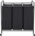 STO STO Laundry Sorter 3 Section, 3 Bag Clothes Hamper, Rolling Laundry Cart Basket with Heavy Duty Lockable Wheels and Removable Bag for Laundry Room, Bedroom, Closet, Black