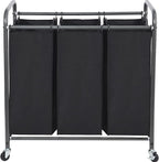 STO STO Laundry Sorter 3 Section, 3 Bag Clothes Hamper, Rolling Laundry Cart Basket with Heavy Duty Lockable Wheels and Removable Bag for Laundry Room, Bedroom, Closet, Black