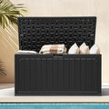 DWVO 90 Gallon Resin Outdoor Storage Box, XXL Double-Wall Waterproof Deck Box, Doubles as Table or Seating with 450 lbs Capacity, Lockable (Black)