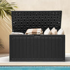 DWVO 90 Gallon Resin Outdoor Storage Box, XXL Double-Wall Waterproof Deck Box, Doubles as Table or Seating with 450 lbs Capacity, Lockable (Black)