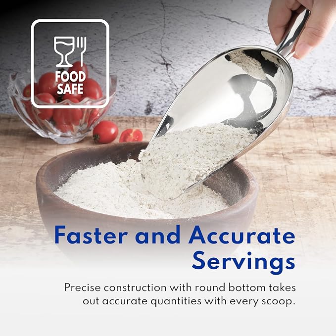 New Star Foodservice 1028515 Stainless Steel Bar Ice Flour Utility Scoop, 12-Ounce