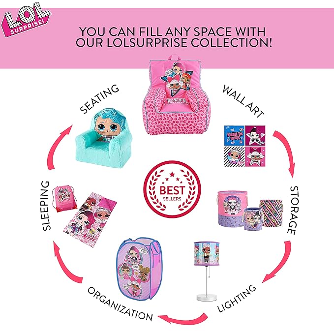 Idea Nuova LOL Surprise Pop Up Hamper with Durable Carry Handles, 21'' H x 13.5'' W X 13.5'' L, Lol Surprise/Light Pink