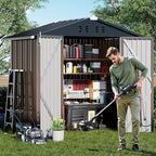 COMHOMA Shed Outdoor Storage Shed Metal,Lockable Doors Tool Sheds with Sloping Roof,Steel Garden Shed with Air Vent for Backyard,Patio,Lawn,Poolside(Brown,6'x4')