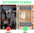 Jeans Organizer for Closet, Foldable Wardrobe Clothes Organizer with Handle, Stackable Closet Clothes Drawer Organizer Tshirts with 7 Grids for Leggings, Sweater, Jean, Pants, Grey (3 PCAK)