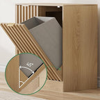 Double Tilt Out Laundry Hamper Cabinet, 11.8 Gallon Fluted Hidden Trash Cabinets with 2 Baskets for Bathroom Kitchen & Living Room, Freestanding Bathroom Storage Cabinet（Natural Oak）