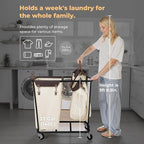 StorageWorks 280L Large Laundry Hamper with Wheels, Laundry Basket with Wheels 2 Sections, Clothes Sorter Cart with Divider for Hotel, Home, Beige, 1-Pack