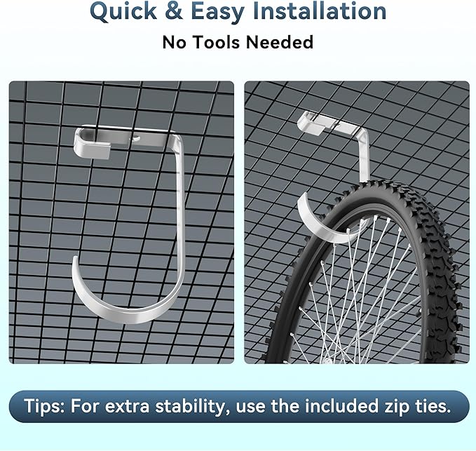 Bike Hooks for Garage Ceiling Storage Racks, 4 Pack Heavy-Duty Steel Thickened Flat Hooks, Supports Up to 50 lbs, Bike Hanger Add-On Overhead Garage Storage Rack & Wall Shelving, White