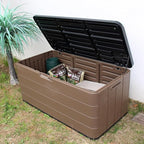 Resin Deck Storage Box, 85 Gallon Outdoor Storage Box Waterproof for Garden Storage,Patio and Backyard, Lockable Brown Color
