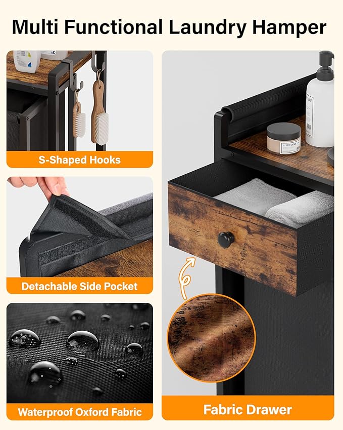 Laundry Sorter 4 Section 206L: Rolling Laundry Basket Organizer with Wheels & Shelf & Oxford Fabric Drawers - Clothes Hamper with Shelf 4 Compartment for Room Organization and Storage