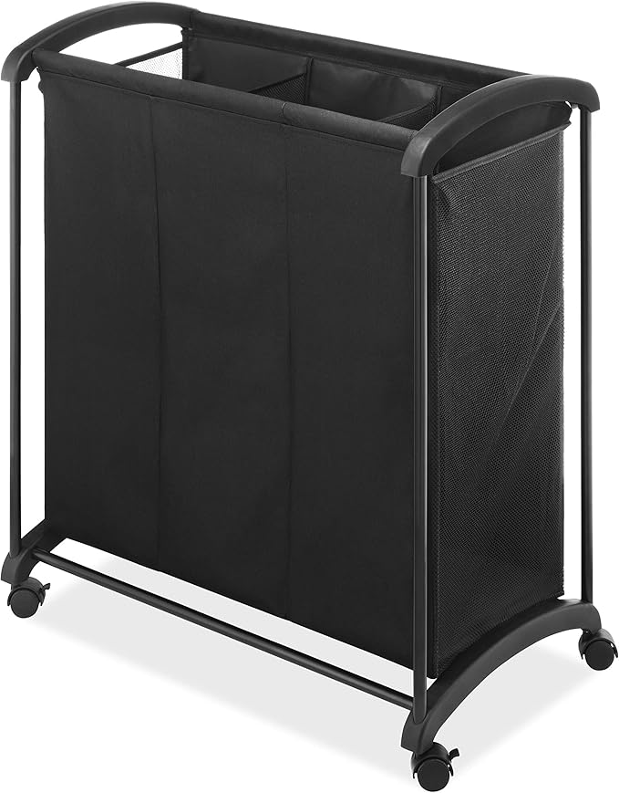 Whitmor 3 Section Laundry Sorter with Wheels - Black