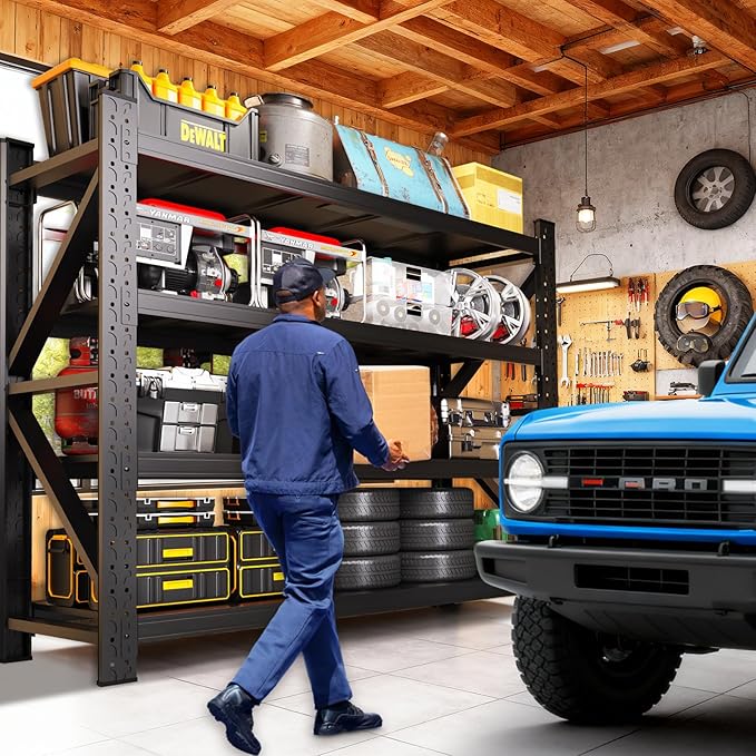 8000LBS Garage Shelving Heavy Duty, 4-Tier Metal Shelving Unit, Large Adjustable Garage Shelves, Easy Assembly Utility Storage Rack Shelf for Warehouse, Basement, Pantry, 71” H×70” W×24” D
