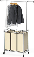 Deco Brothers Heavy Duty 3 Bag Extendable Laundry Sorter Cart with Hanging Bar, Beige
