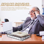 Yeaqee 3 Pcs Letter Tray Wire Paper Trays Stackable File Desk Organizer Metal File Paper Holder Basket for Desk Desktop Letter Storage for Office Home Classroom School (Black,14'' X 10'' X 3'')