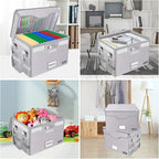 DocSafe Fireproof Document Box with Lock,File Storage Organizer with Pockets,Collapsible Portable File Box Home Office Safe Filing Cabinet with Handle for Hanging Letter/Legal Folders,Silver,2 Pack