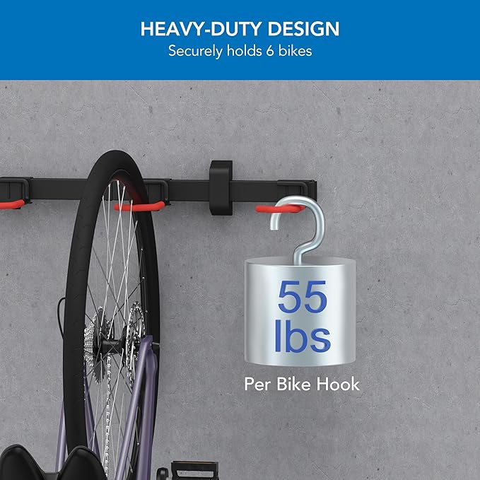Mount-It! WheelsUp Bike Wall Mount for 6 Bikes | Heavy-Duty Garage Storage Rack | Adjustable Padded Hooks | Space-Saving Vertical Bike Storage Solution for Home and Garage, Max Capacity 330 lbs