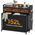 Laundry Sorter 3 Section: Laundry Hamper Basket with Shelf and Wheels - Rolling Laundry Basket Organizer with Drawers and Pull-Out Cart - Clothes Hamper for Living Room Bathroom Bedroom
