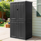 DWVO Outdoor Vertical Storage Cabinet with 4 Shelves, Waterproof Tall Plastic Storage Shed with 4 Adjustable Shelf, 30 cu. ft. Patio Tools Storage Box for Patio, Garden, Backyard, Deck, Dark Gray