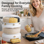 2 Layer Grain Dispenser with Press Button, 6 Compartment Rotating Dry Food Storage with Large Capacity Rice Container, Multi Grain Organizer for Beans, Cereal, Pantry Kitchen Storage