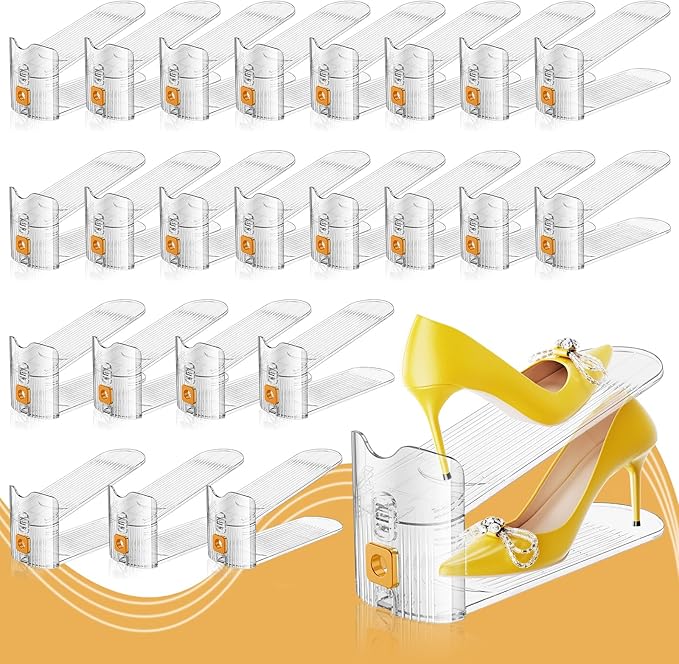 Shoe Slots Organizer for Closet, Shoe Stacker Organizer Double Layer Stack Shoe Rack, Shoe Display Shelf 50% Space Saver Storage Holder for Closet, 24 PACK