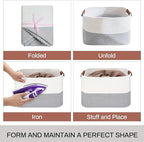 Small Cotton Rope Storage Basket with Leather Handles, 15 "L x 11.5" W x 7.5 "H, Home Decor Basket, Durable & Stylish Organizer for Home.(Small Gray)