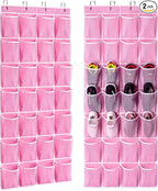 KEEPJOY 28 Pocket Over The Door Shoe Organizer, 2Pack Hanging Shoe Organizer for Door, Hanging Door Shoe Holder Rack with Mesh Pockets Large Size 65 x 23 inch (Pink-2Pack)