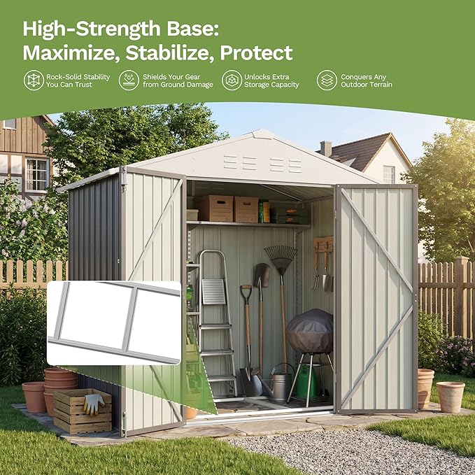 Devoko 6 x 4 FT Metal Storage Shed with Floor Frame Waterproof Garden Tool Shed with Lockable Door, Outdoor Shed Storage House for Backyard Patio Lawn, Grey
