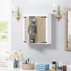 Spirich Bathroom Wall Cabinet Over Toilet, Farmhouse Wall Mounted Medicine Cabinet Organizer with Wood Grain Barn Doors and Adjustable Shelves