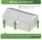 Aoxun 12'x20' Carport Shed Outdoor Metal Storage Sheds with Lockable Door & Sloping Roof- Ideal for Tools, Garden Equipment & Bikes, Perfect for Patio Placement(Brown)