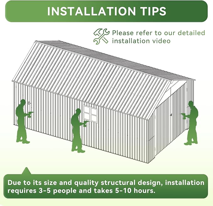 Aoxun 12x20x9.3 FT Metal Garage Shed Outdoor Large Storage Shed Carport with Double Doors,Side Door & Windows, Heavy Duty Garden Tool Shed All-Weather Outdoor Building for Vehicles & Sundries(Brown)