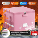 ENGPOW 5200°F File Box Fireproof Document Box with Lock,Heat Insulated Collapsible File Storage Organizer Box with Handle,Portable Home Office File Cabinet for Hanging Letter/Legal Size Folder, Pink