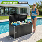 Flamaker Resin Deck Box 100 Gallon Large Lockable Outdoor Storage Box Waterproof Deck Chest for Patio Cushions, Garden Tools, Accessories (Black)
