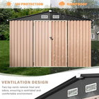 6x8 ft Metal Storage Shed, Outdoor Garden Tool Shed with Lockable Doors & Sloped Roof, Rustproof Galvanized Steel Shed for Backyard, Patio, Lawn Brown
