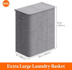 Lifewit Triple Laundry Hamper with Lid and Removable Laundry Bags, Large Collapsible 3 Dividers Dirty Clothes Basket with Handles for Bedroom, Laundry Room, Closet, Bathroom, College, 160L Light Gray