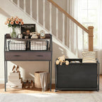 Laundry Hamper with Shelf, 2 Tier Rolling Laundry Hamper 3 section, Laundry Sorter Basket with Wheels, Pull-Out Removable Large Bags, Metal Frames, Wood Drawers for Bathroom, 150L, Rustic Brown