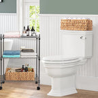 Water Hyacinth Toilet Paper Storage Basket for Bathroom, Handwoven Natural Rattan Organizer for Countertop, Shelves & Vanity, Small Wicker Basket, 14.9"L x 6.3"W x 4.7"H