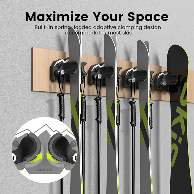 Hikeen Ski & Snowboard Wall Mount,Fits Any Ski or Snowboard, Ski Wall Rack Non-Slip Storage for Garage Organization,Space-Saving Winter Gear Organizer,1 Pack