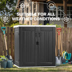 DWVO Outdoor Storage Cabinet with 2 Shelves, Waterproof Horizontal Plastic Storage Shed with Lockable Door, 15 cu. ft. Patio Tools Storage Box for Patio, Garden, Backyard, Deck, Dark Gray